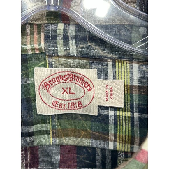 Brooks Brothers Button Down Shirt Mens XL Madras Patchwork Long Sleeve Plaid VTG - Picture 4 of 5